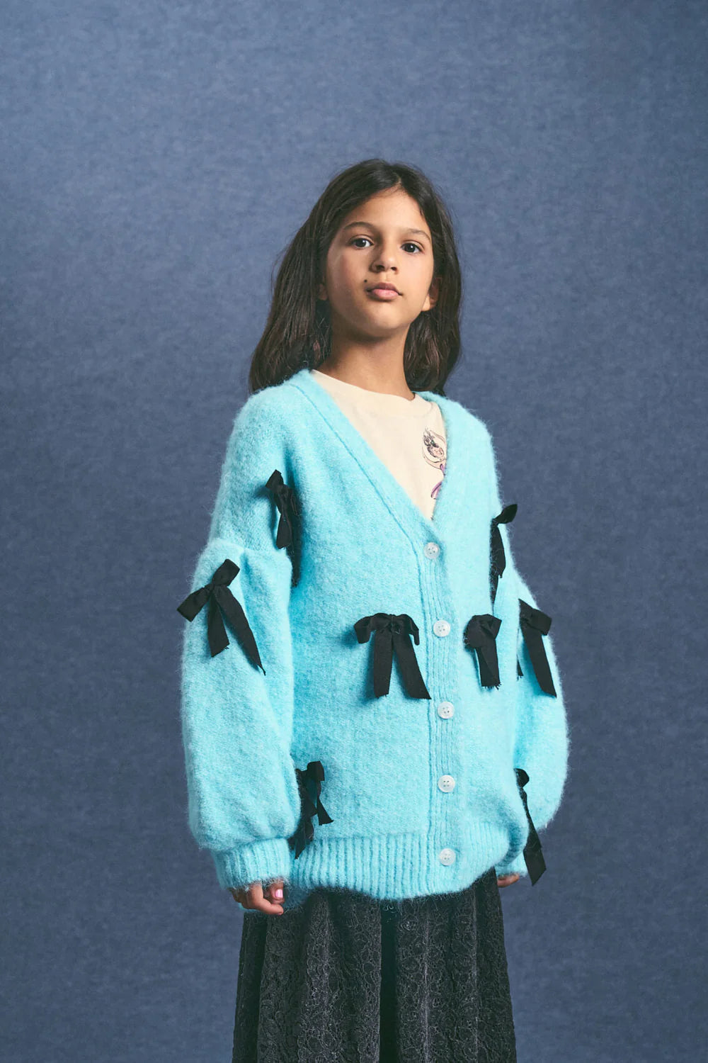 Maison Mangostan - bow knit cardigan - sky blue