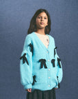 Maison Mangostan - bow knit cardigan - sky blue