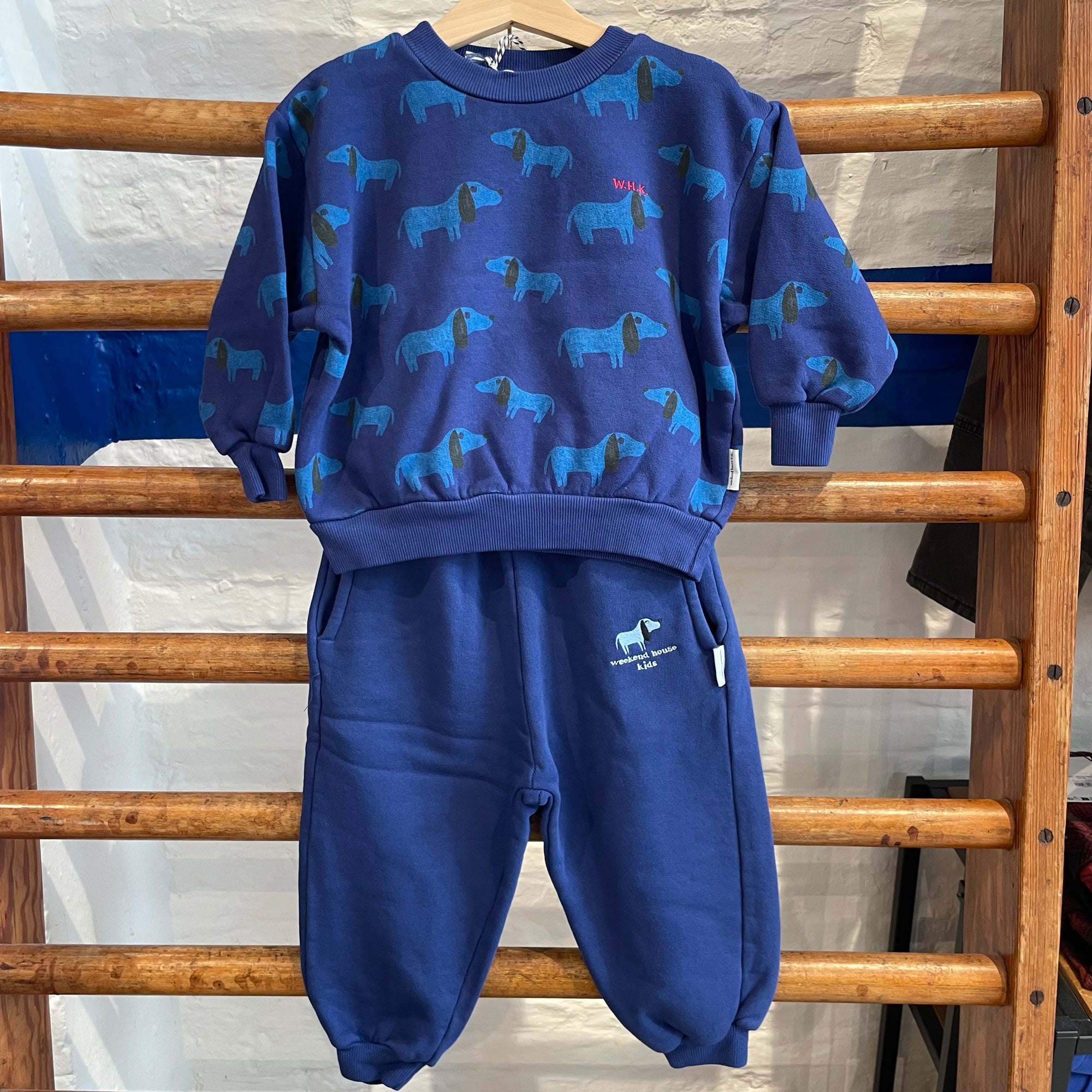 Weekend house kids - blue dog allover sweatshirt - blue