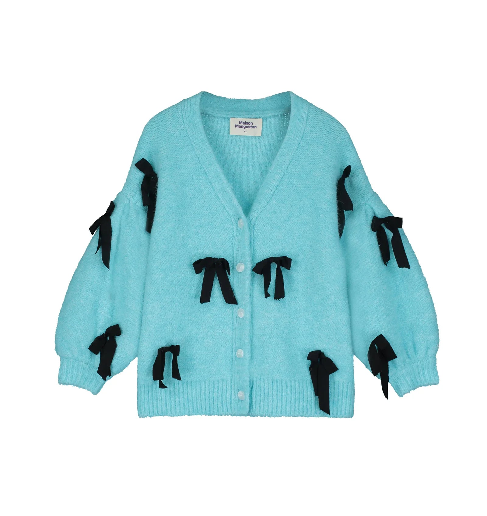 Maison Mangostan - bow knit cardigan - sky blue