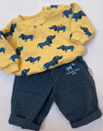 Weekend house kids - baby - blue dog allover sweatshirt - yellow