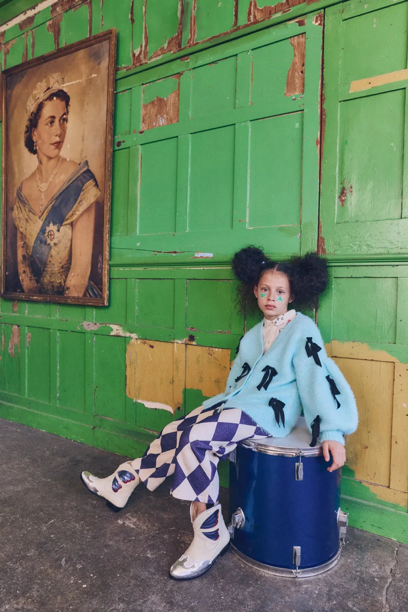 Maison Mangostan - bow knit cardigan - sky blue