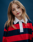 Repose Ams - polo sweatshirt - navy red block stripe
