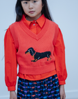 Repose Ams - knit v-neck spencer - radiant red