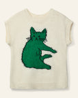 Wynken - paws knit top - ecru/bright green
