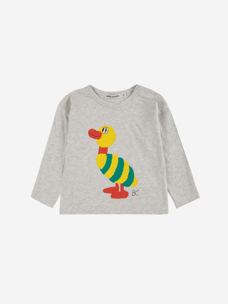 Bobo Choses - baby - striped duck t-shirt - grey