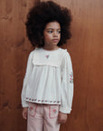 Emile et Ida - kids - velours embroidery pants - peony