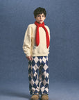 Maison Mangostan - harlequin soft trousers - angora/blue