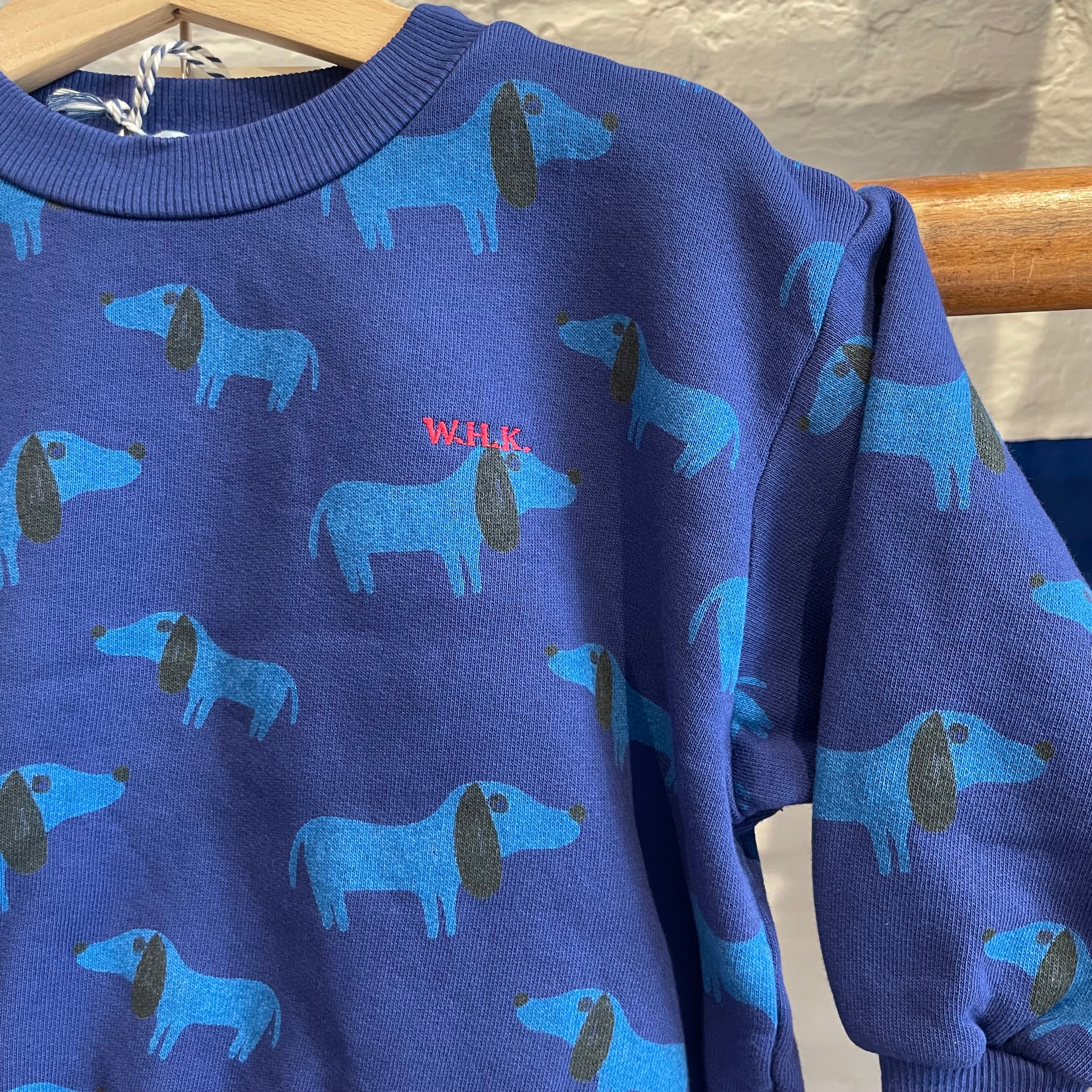 Weekend house kids - blue dog allover sweatshirt - blue