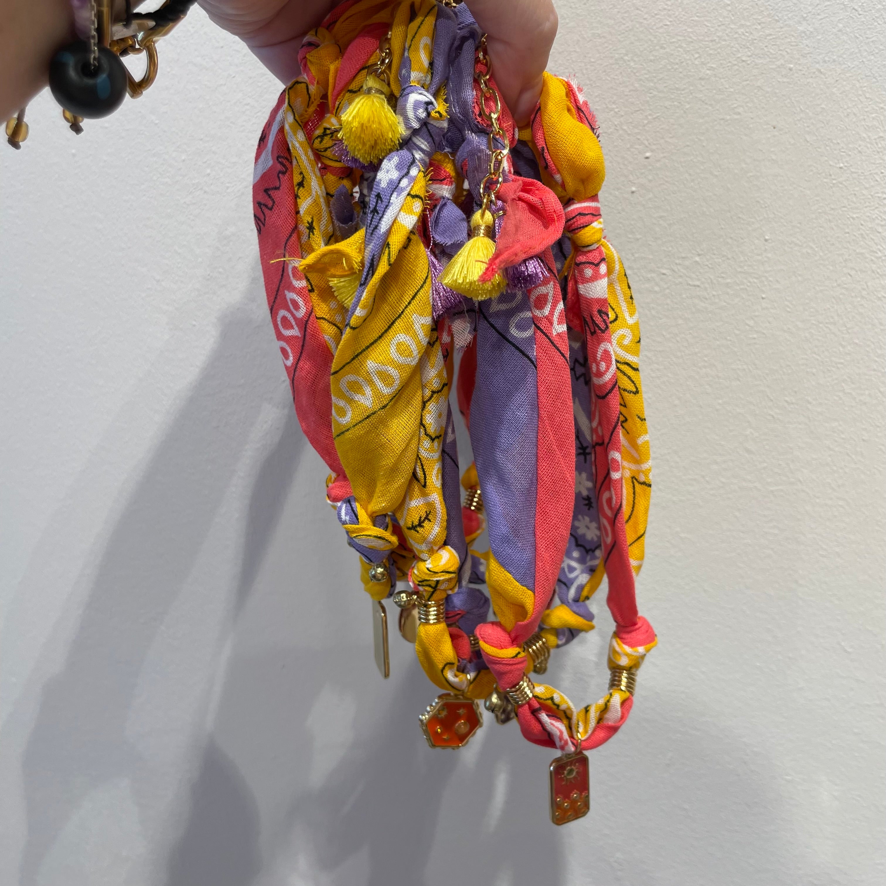 bandana necklace - heart - purple/pinkorange/yellow