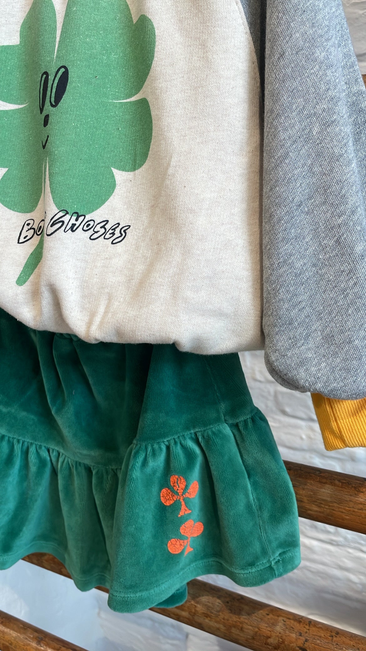 Bobo Choses - kids - lucky clover ranglan sweatshirt - heather grey