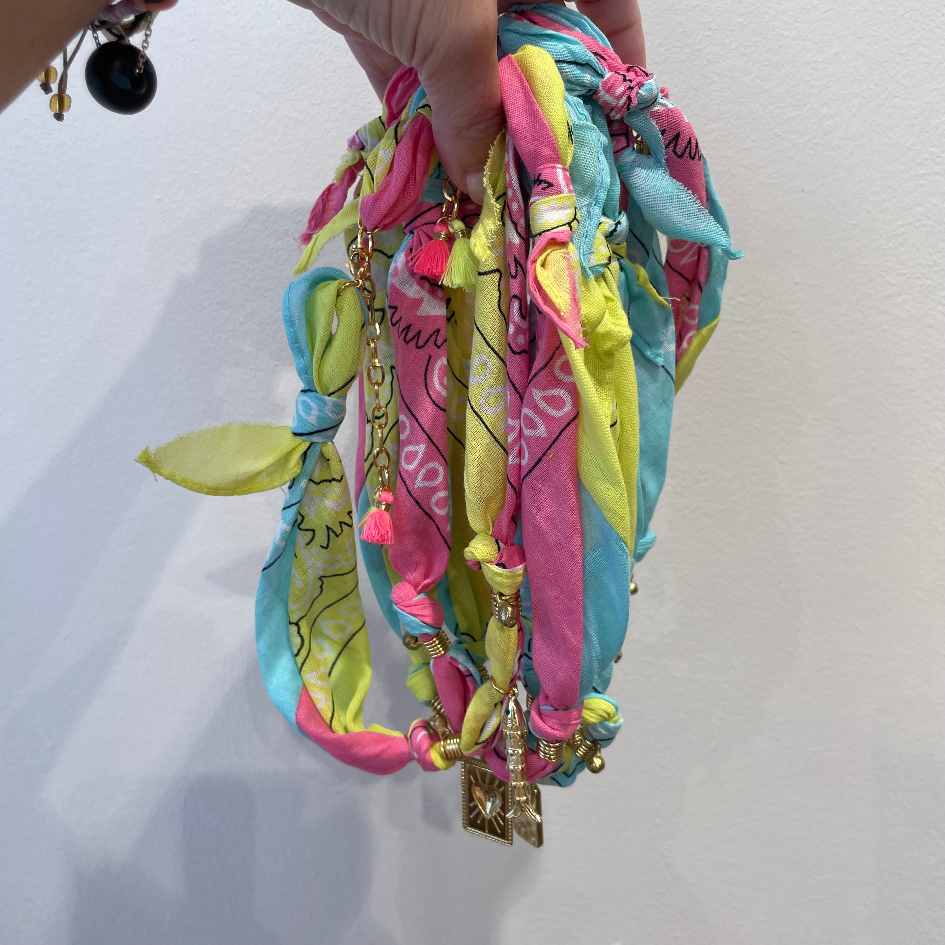 bandana necklace - moon - yellow/pink/turqoise