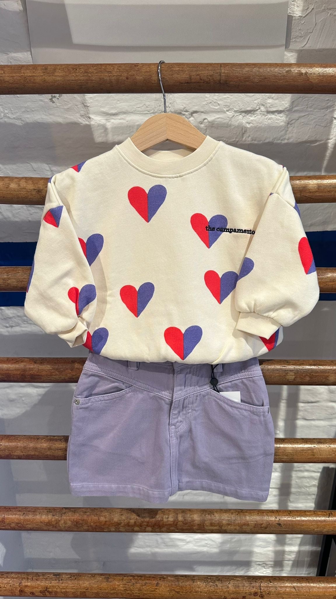 The campamento - kids - bicolor hearts sweatshirt - ecru