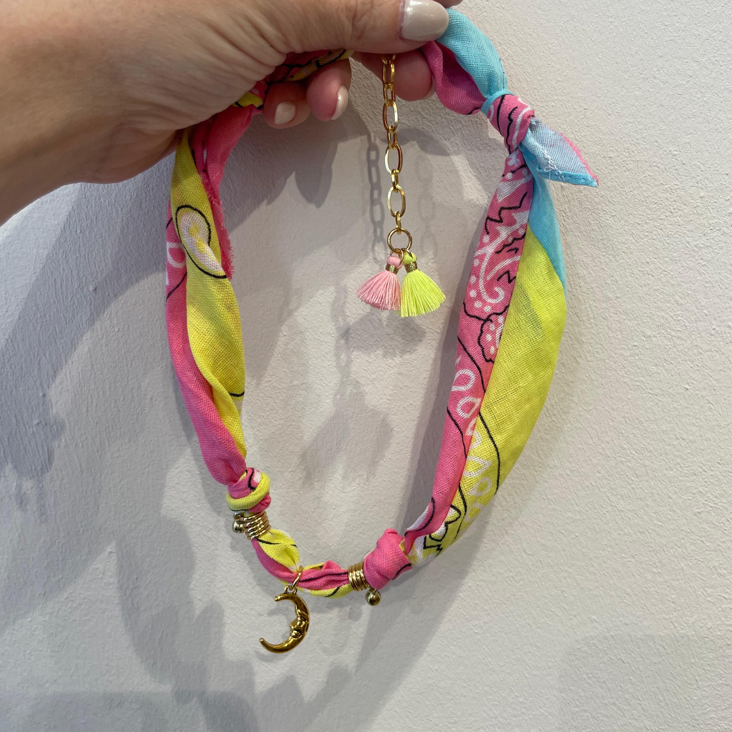 bandana necklace - moon - yellow/pink/turqoise