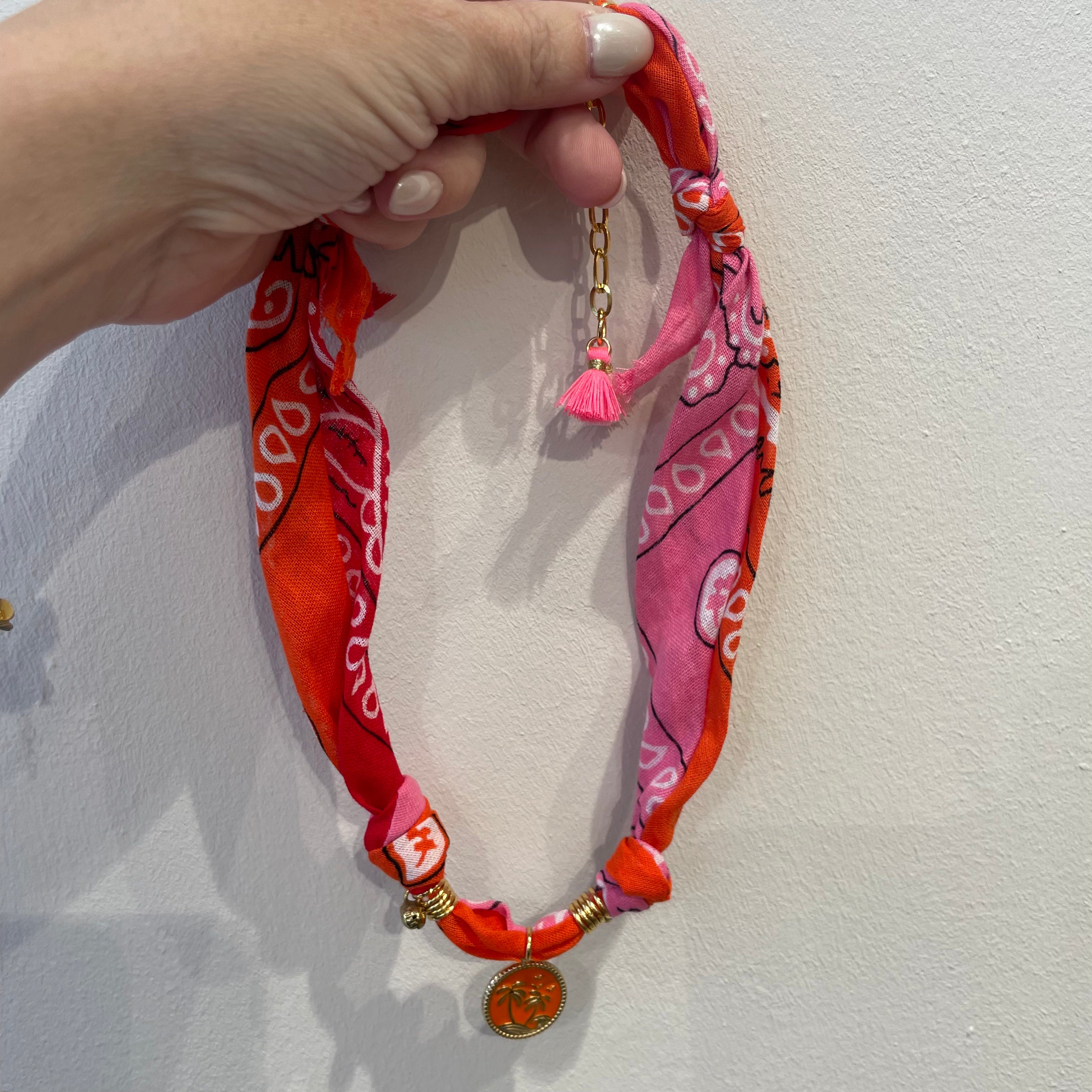 bandana necklace - palmtree - orange/Pink