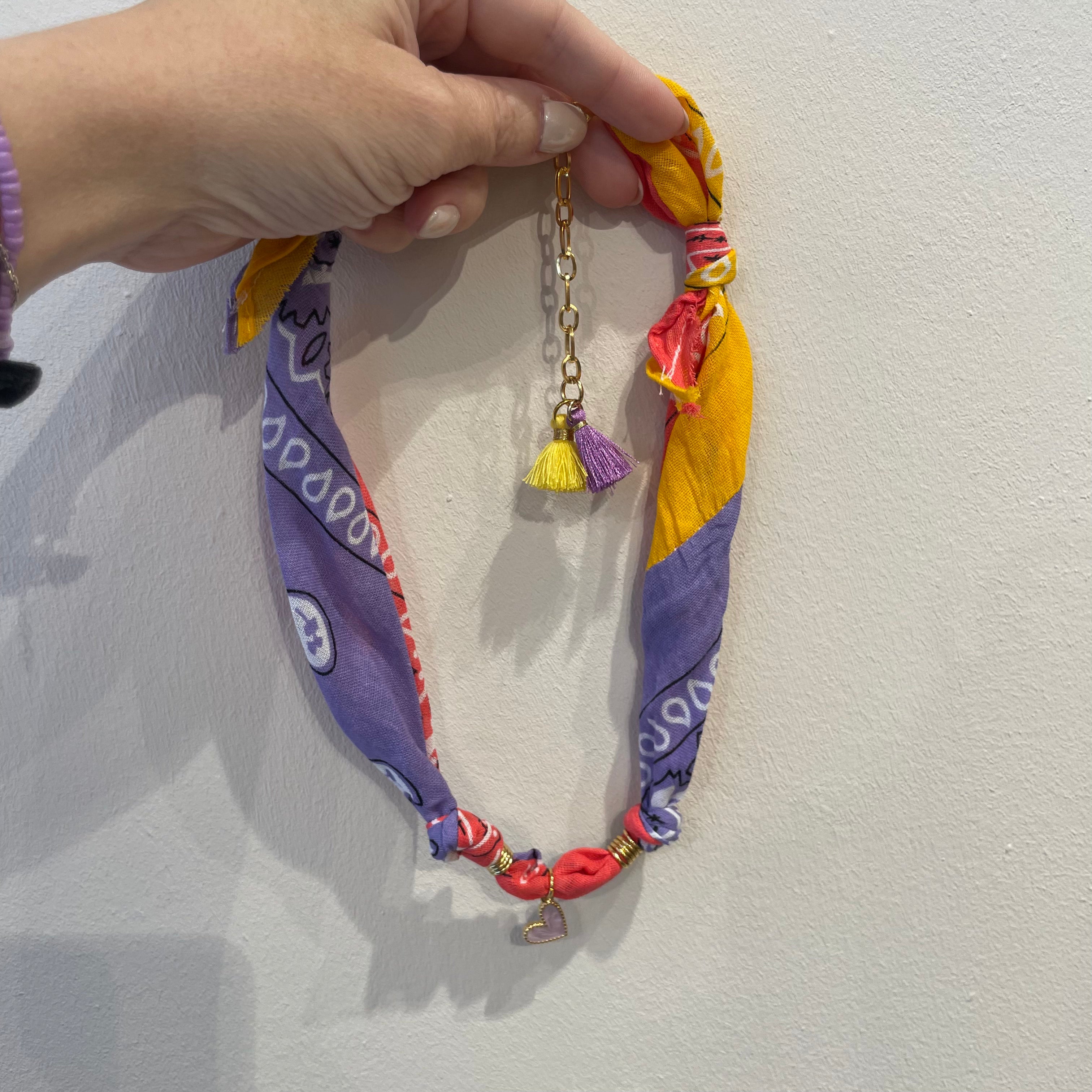 bandana necklace - heart - purple/pinkorange/yellow
