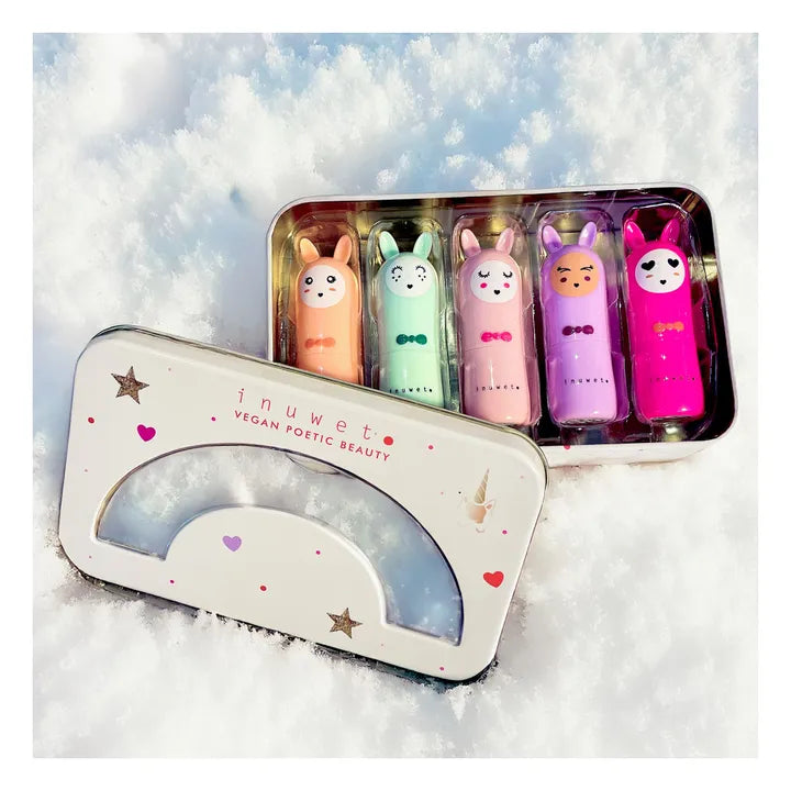 Inuwet - 5 scented lip balms - rainbow tin box
