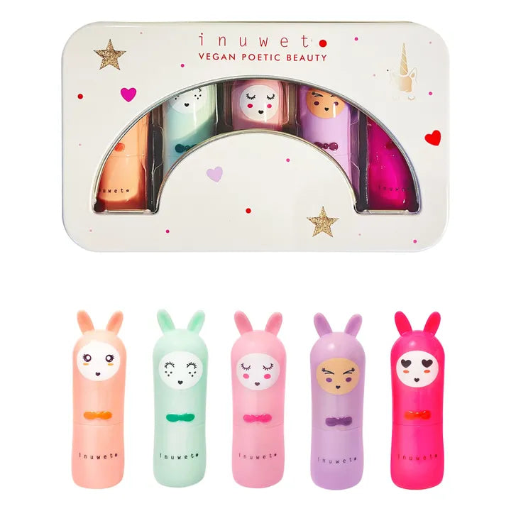 Inuwet - 5 scented lip balms - rainbow tin box