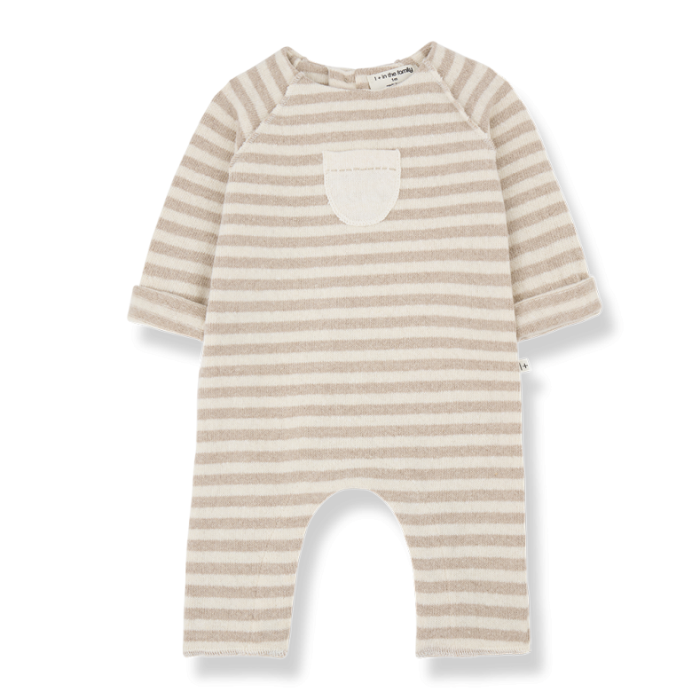 1+ in the family - sasha - fleece striped onesie - beige